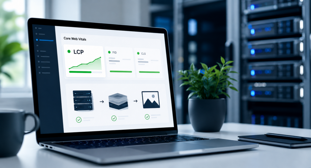 mejorar LCP WordPress con panel de Core Web Vitals y servidor optimizado